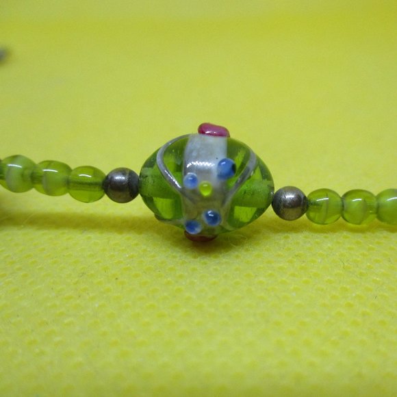 STERLING SILVER Peridot Colored WEDDING Cake Beaded Bracelet Venetian Murano Art - Picture 8 of 8